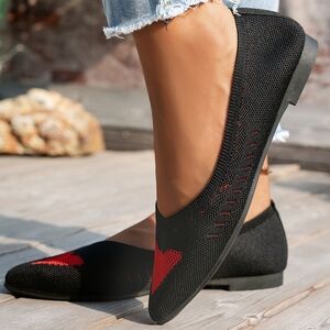 Pointed Toe Mesh Knit Contrasting Print Ballet Flat Casual Loafer Slip-on Shoes